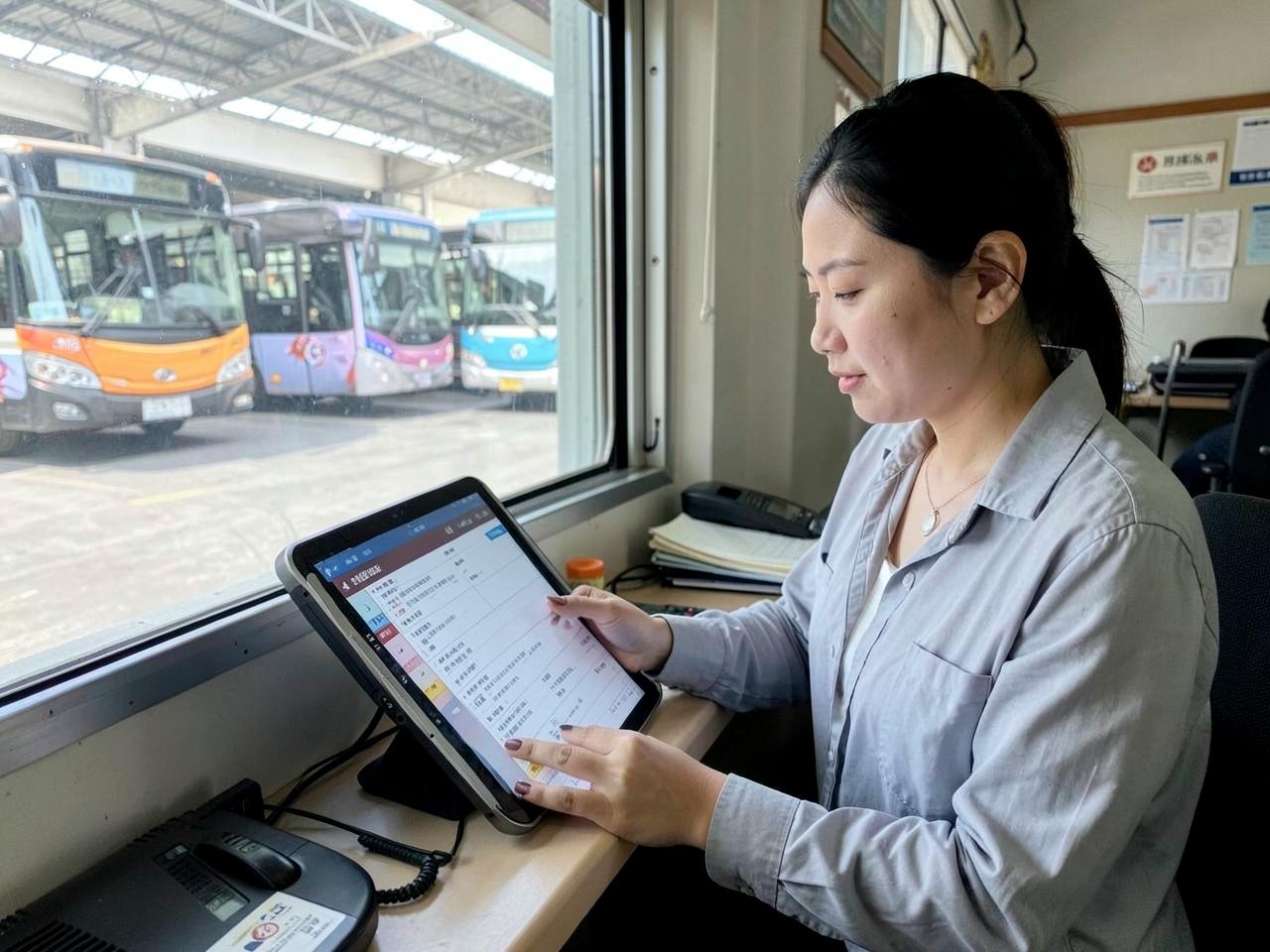 Transit operations manager reviewing fare reports on a tablet